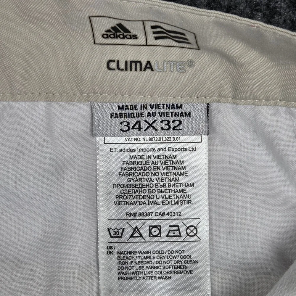Adidas ClimaLite Mens Beige‎ Golf Pants Size 34x32 Athletic Fit Flat Front